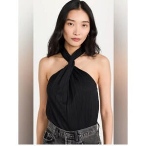 NWT‎ Annine Bing Black Agnes Halter Top Blouse Zip Back Size Large Summer Formal